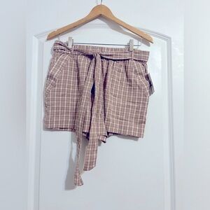 Jessica Simpson Gingham Stucco Ellown Tan and Cream Shorts